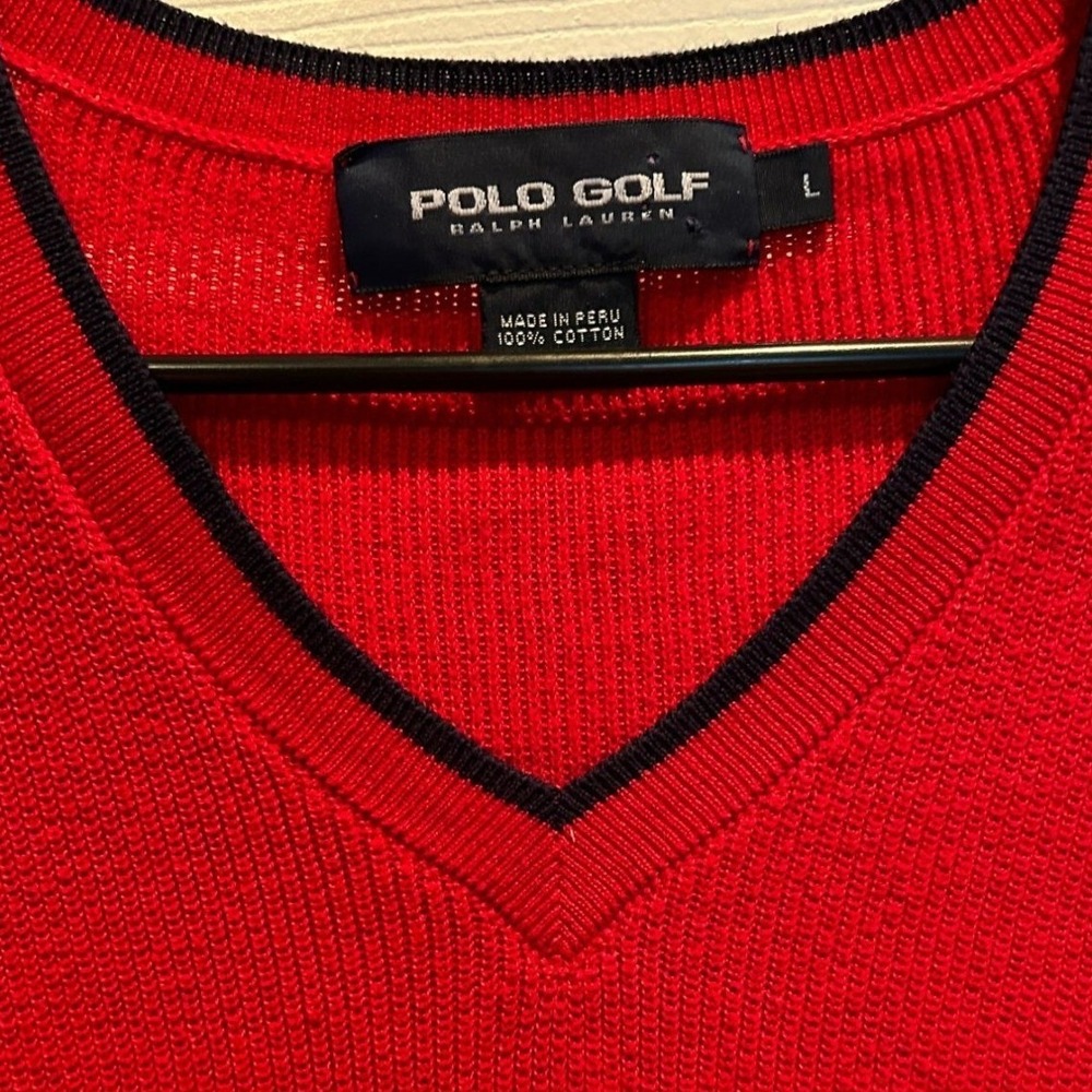 Polo Golf Ralph Lauren Sweater Vest Large Men's Red V-Neck Cotton Knit Trim